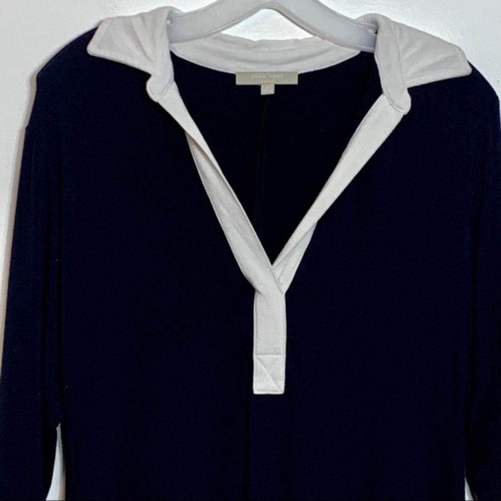 EUC Joan Vass navy/white long sleeve sheath‎ dress - Picture 2 of 7
